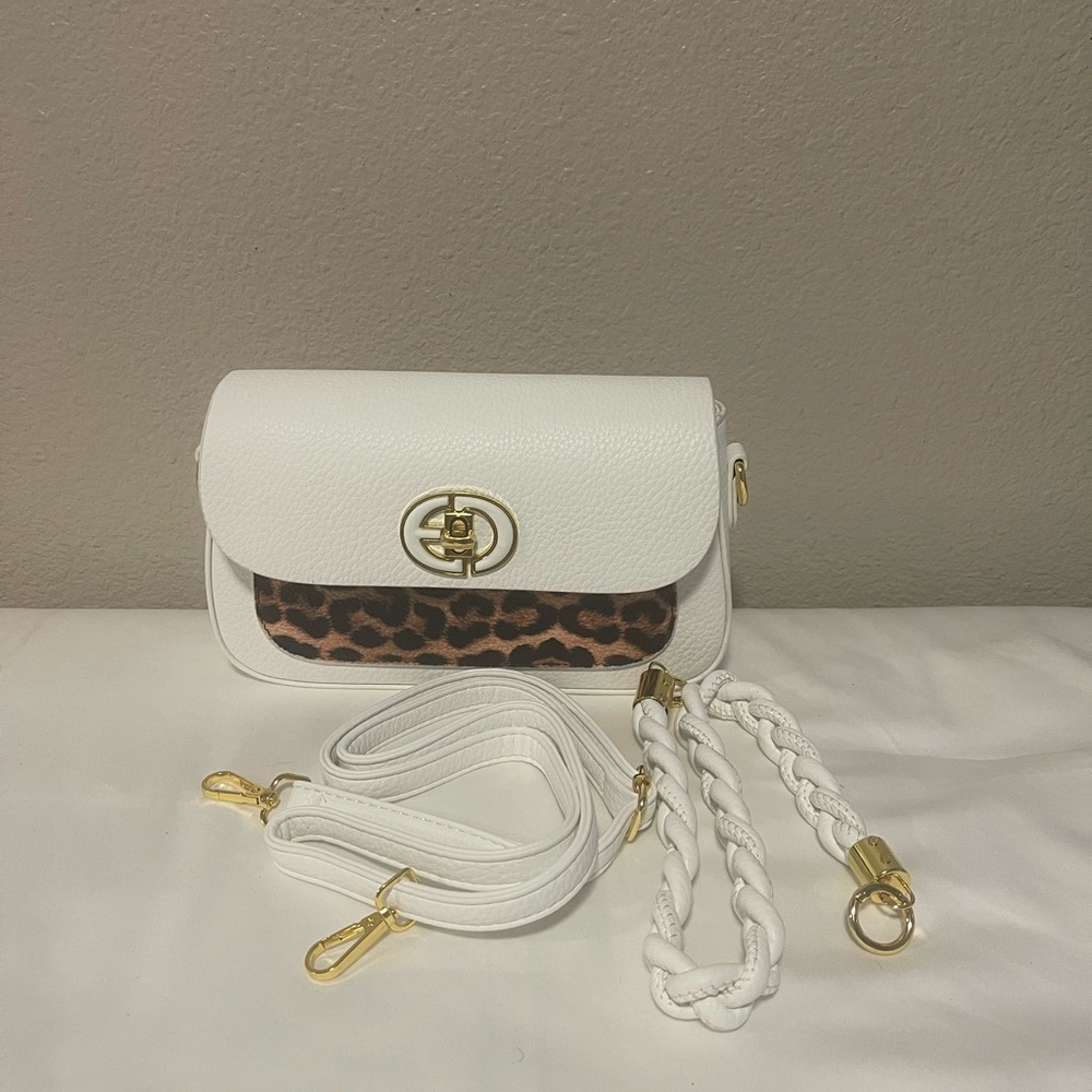 White and Leopard Print Women's Bag